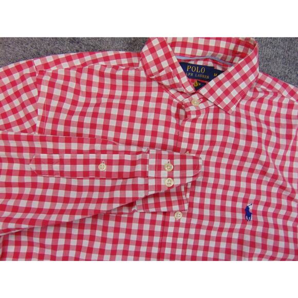 Polo Ralph Lauren Shirt Mens Med‎ Red White Check Non-Iron - Picture 1 of 8